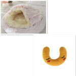 2-in-1 Dog & Cat Bed – Round Plush Winter Warm Pet House with Soft Long Plush Cushion