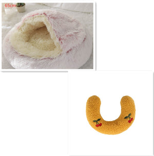 2-in-1 Dog & Cat Bed – Round Plush Winter Warm Pet House with Soft Long Plush Cushion