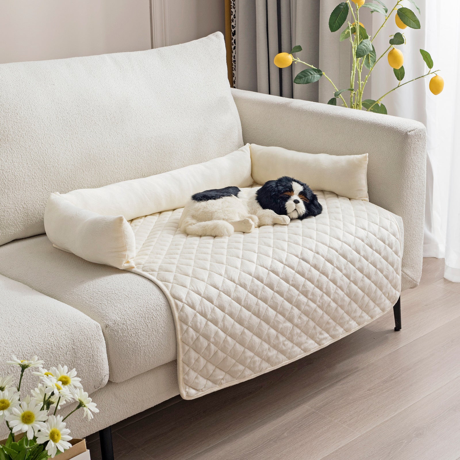 Pet Dog Sofa Bed – Large Dog Cushion & Cat Bed with Furniture Protector