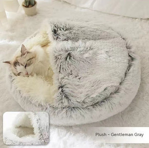 2-in-1 Dog & Cat Bed – Round Plush Winter Warm Pet House with Soft Long Plush Cushion