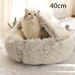 2-in-1 Dog & Cat Bed – Round Plush Winter Warm Pet House with Soft Long Plush Cushion