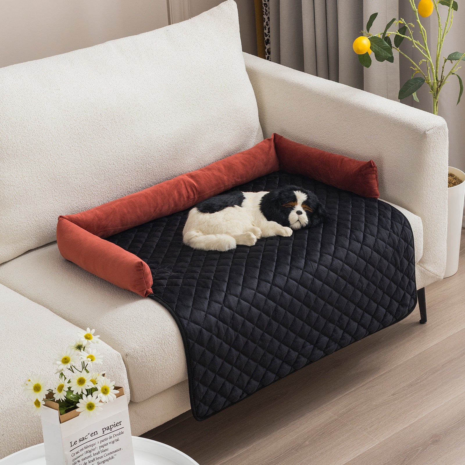 Pet Dog Sofa Bed – Large Dog Cushion & Cat Bed with Furniture Protector