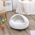 2-in-1 Dog & Cat Bed – Round Plush Winter Warm Pet House with Soft Long Plush Cushion