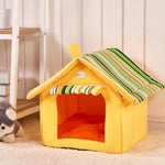 Striped Pet Bed House – Removable Cover Mat Dog Bed for Small & Medium Dogs and Cats