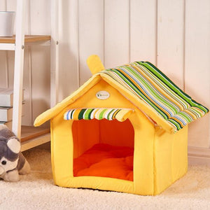 Striped Pet Bed House – Removable Cover Mat Dog Bed for Small & Medium Dogs and Cats