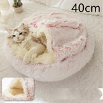 2-in-1 Dog & Cat Bed – Round Plush Winter Warm Pet House with Soft Long Plush Cushion