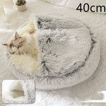 2-in-1 Dog & Cat Bed – Round Plush Winter Warm Pet House with Soft Long Plush Cushion