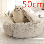 2-in-1 Dog & Cat Bed – Round Plush Winter Warm Pet House with Soft Long Plush Cushion