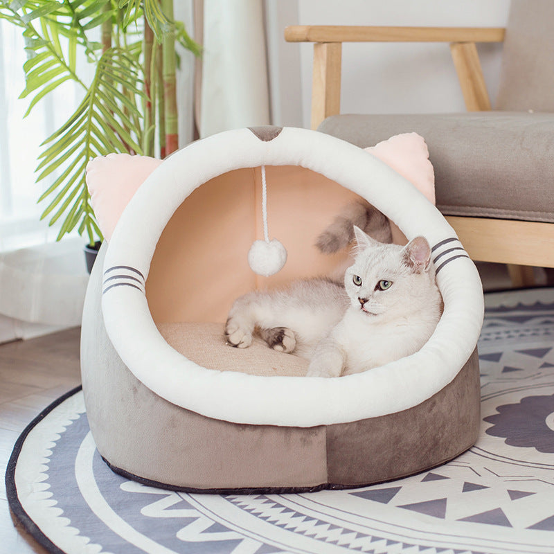Closed Cat Litter Box Kennel – Winter Warm Plus Velvet Pet House for Cats