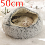 2-in-1 Dog & Cat Bed – Round Plush Winter Warm Pet House with Soft Long Plush Cushion
