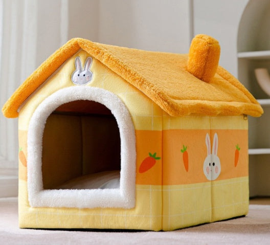 Foldable Dog House & Cat Bed – Winter Warm Enclosed Pet Kennel with Removable Nest