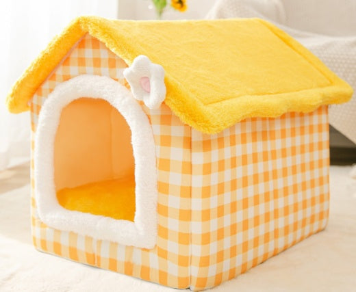Foldable Dog House & Cat Bed – Winter Warm Enclosed Pet Kennel with Removable Nest