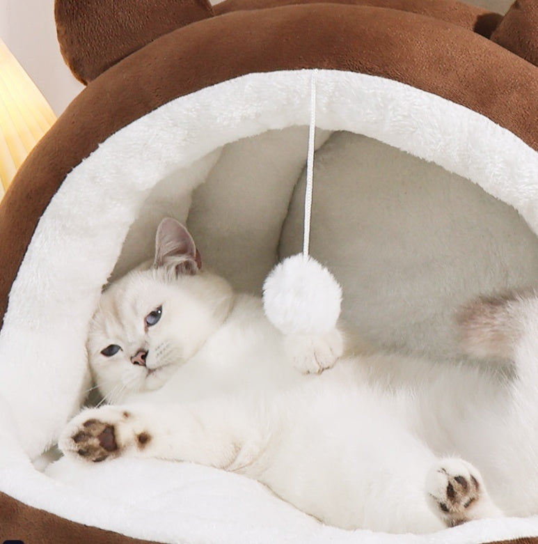 Cat Nest Bed – Four Seasons Universal Cozy Enclosed Pet House for Cats & Small Dogs