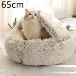 2-in-1 Dog & Cat Bed – Round Plush Winter Warm Pet House with Soft Long Plush Cushion