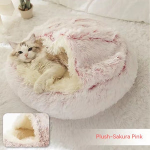 2-in-1 Dog & Cat Bed – Round Plush Winter Warm Pet House with Soft Long Plush Cushion