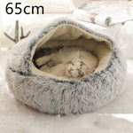 2-in-1 Dog & Cat Bed – Round Plush Winter Warm Pet House with Soft Long Plush Cushion