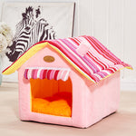 Striped Pet Bed House – Removable Cover Mat Dog Bed for Small & Medium Dogs and Cats