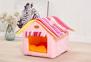 Striped Pet Bed House – Removable Cover Mat Dog Bed for Small & Medium Dogs and Cats