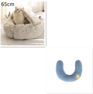 2-in-1 Dog & Cat Bed – Round Plush Winter Warm Pet House with Soft Long Plush Cushion