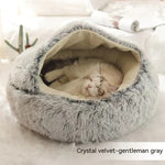 2-in-1 Dog & Cat Bed – Round Plush Winter Warm Pet House with Soft Long Plush Cushion