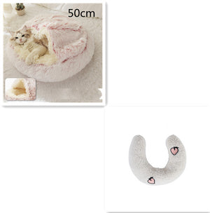 2-in-1 Dog & Cat Bed – Round Plush Winter Warm Pet House with Soft Long Plush Cushion