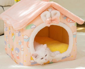 Foldable Dog House & Cat Bed – Winter Warm Enclosed Pet Kennel with Removable Nest