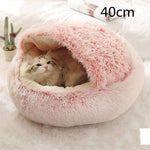 2-in-1 Dog & Cat Bed – Round Plush Winter Warm Pet House with Soft Long Plush Cushion