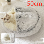 2-in-1 Dog & Cat Bed – Round Plush Winter Warm Pet House with Soft Long Plush Cushion