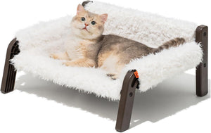 MEWOOFUN Raised Cat Bed – Elevated Plush Sofa with Non-Slip Base, Washable Small Pet Bed