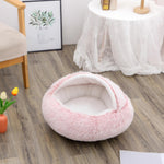 2-in-1 Dog & Cat Bed – Round Plush Winter Warm Pet House with Soft Long Plush Cushion