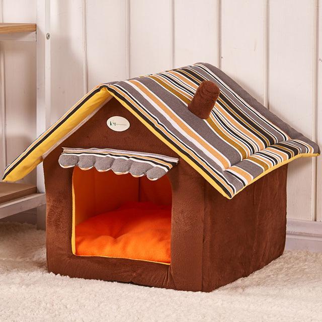 Striped Pet Bed House – Removable Cover Mat Dog Bed for Small & Medium Dogs and Cats