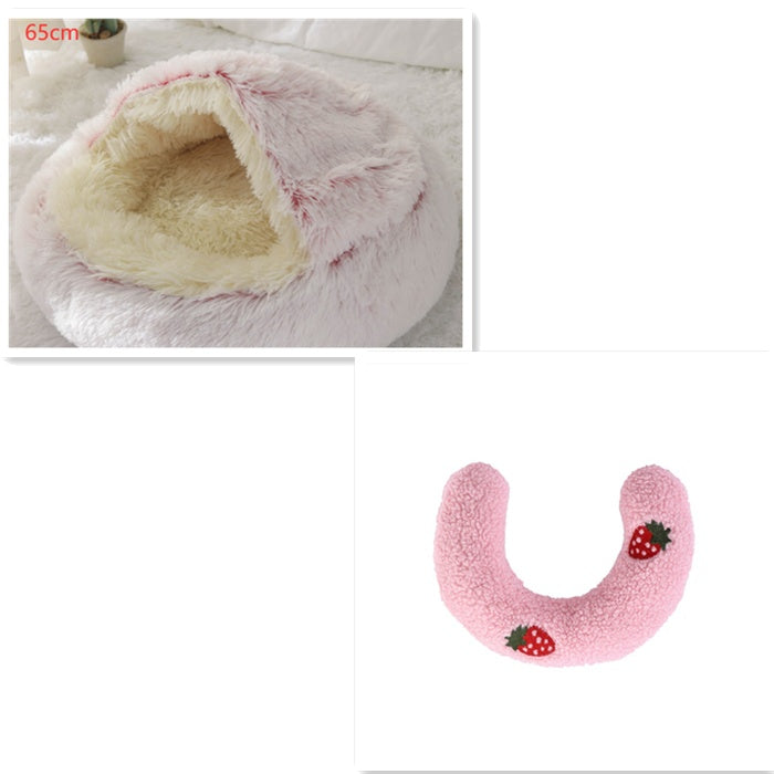 2-in-1 Dog & Cat Bed – Round Plush Winter Warm Pet House with Soft Long Plush Cushion