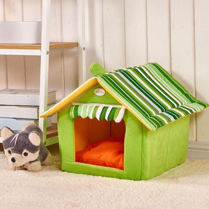 Striped Pet Bed House – Removable Cover Mat Dog Bed for Small & Medium Dogs and Cats