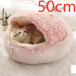 2-in-1 Dog & Cat Bed – Round Plush Winter Warm Pet House with Soft Long Plush Cushion