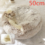 2-in-1 Dog & Cat Bed – Round Plush Winter Warm Pet House with Soft Long Plush Cushion