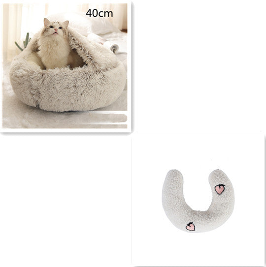 2-in-1 Dog & Cat Bed – Round Plush Winter Warm Pet House with Soft Long Plush Cushion