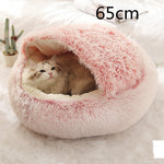 2-in-1 Dog & Cat Bed – Round Plush Winter Warm Pet House with Soft Long Plush Cushion