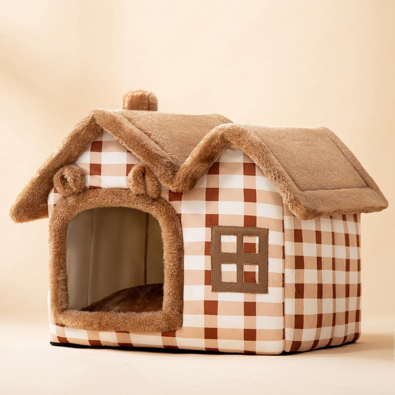 Foldable Dog House & Cat Bed – Winter Warm Enclosed Pet Kennel with Removable Nest
