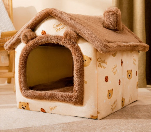 Foldable Dog House & Cat Bed – Winter Warm Enclosed Pet Kennel with Removable Nest