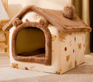 Foldable Dog House & Cat Bed – Winter Warm Enclosed Pet Kennel with Removable Nest