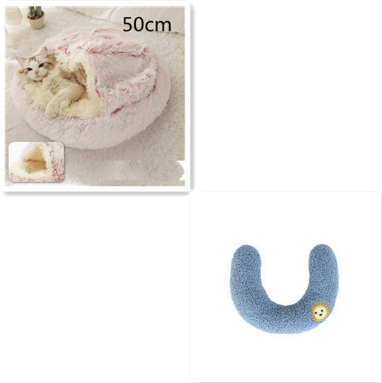 2-in-1 Dog & Cat Bed – Round Plush Winter Warm Pet House with Soft Long Plush Cushion