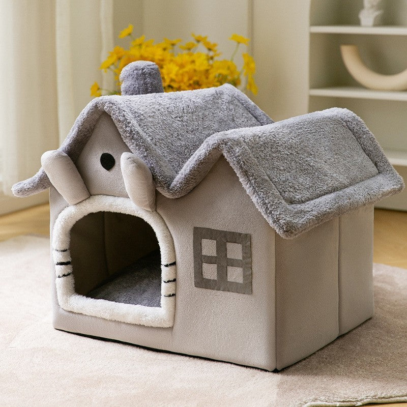 Foldable Dog House & Cat Bed – Winter Warm Enclosed Pet Kennel with Removable Nest