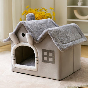 Foldable Dog House & Cat Bed – Winter Warm Enclosed Pet Kennel with Removable Nest