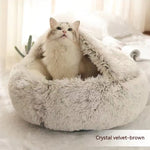 2-in-1 Dog & Cat Bed – Round Plush Winter Warm Pet House with Soft Long Plush Cushion