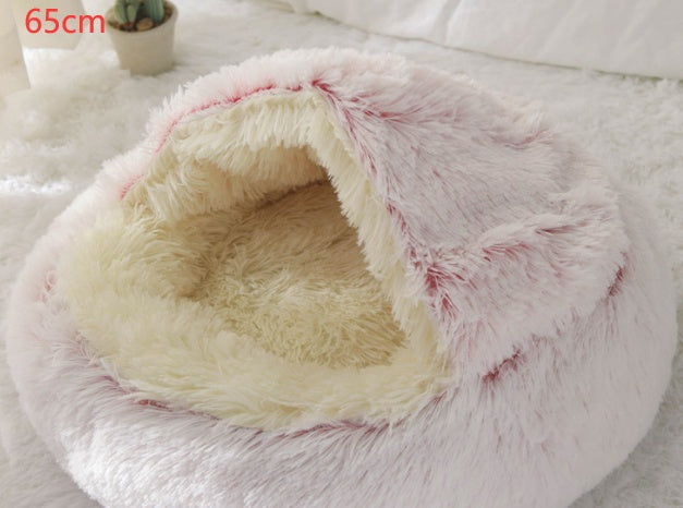2-in-1 Dog & Cat Bed – Round Plush Winter Warm Pet House with Soft Long Plush Cushion