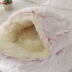 2-in-1 Dog & Cat Bed – Round Plush Winter Warm Pet House with Soft Long Plush Cushion