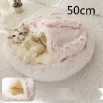 2-in-1 Dog & Cat Bed – Round Plush Winter Warm Pet House with Soft Long Plush Cushion