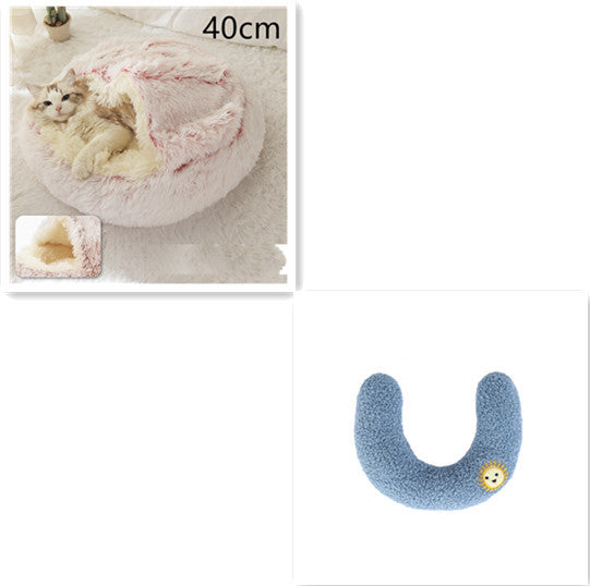 2-in-1 Dog & Cat Bed – Round Plush Winter Warm Pet House with Soft Long Plush Cushion