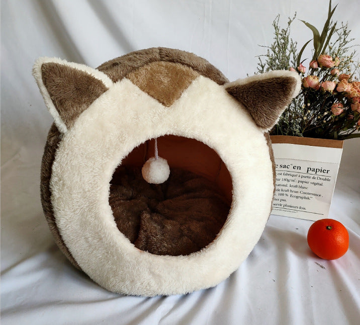 Closed Cat Litter Box Kennel – Winter Warm Plus Velvet Pet House for Cats