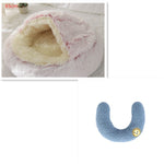 2-in-1 Dog & Cat Bed – Round Plush Winter Warm Pet House with Soft Long Plush Cushion